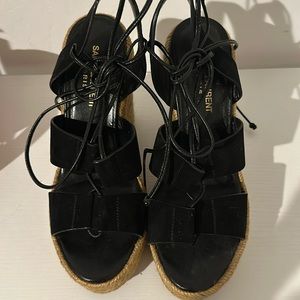 COPY - Saint Laurent Espadrilles Nubuck Lace up Sandal 38 Black X Natural Auth …